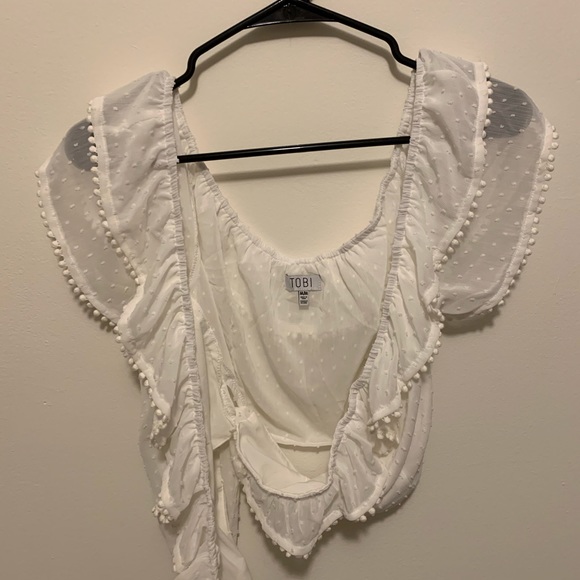 Tobi M white frilly polka dot wrap crop top NWOT - Picture 9 of 12